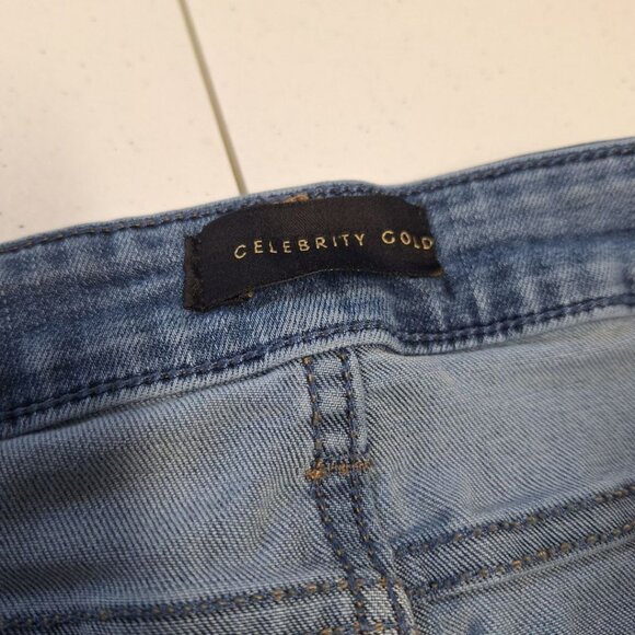 Celebrity Gold Skinny Jeans Blue‎ Ripped Distressed Womens Size 10 Stretch - Picture 3 of 6